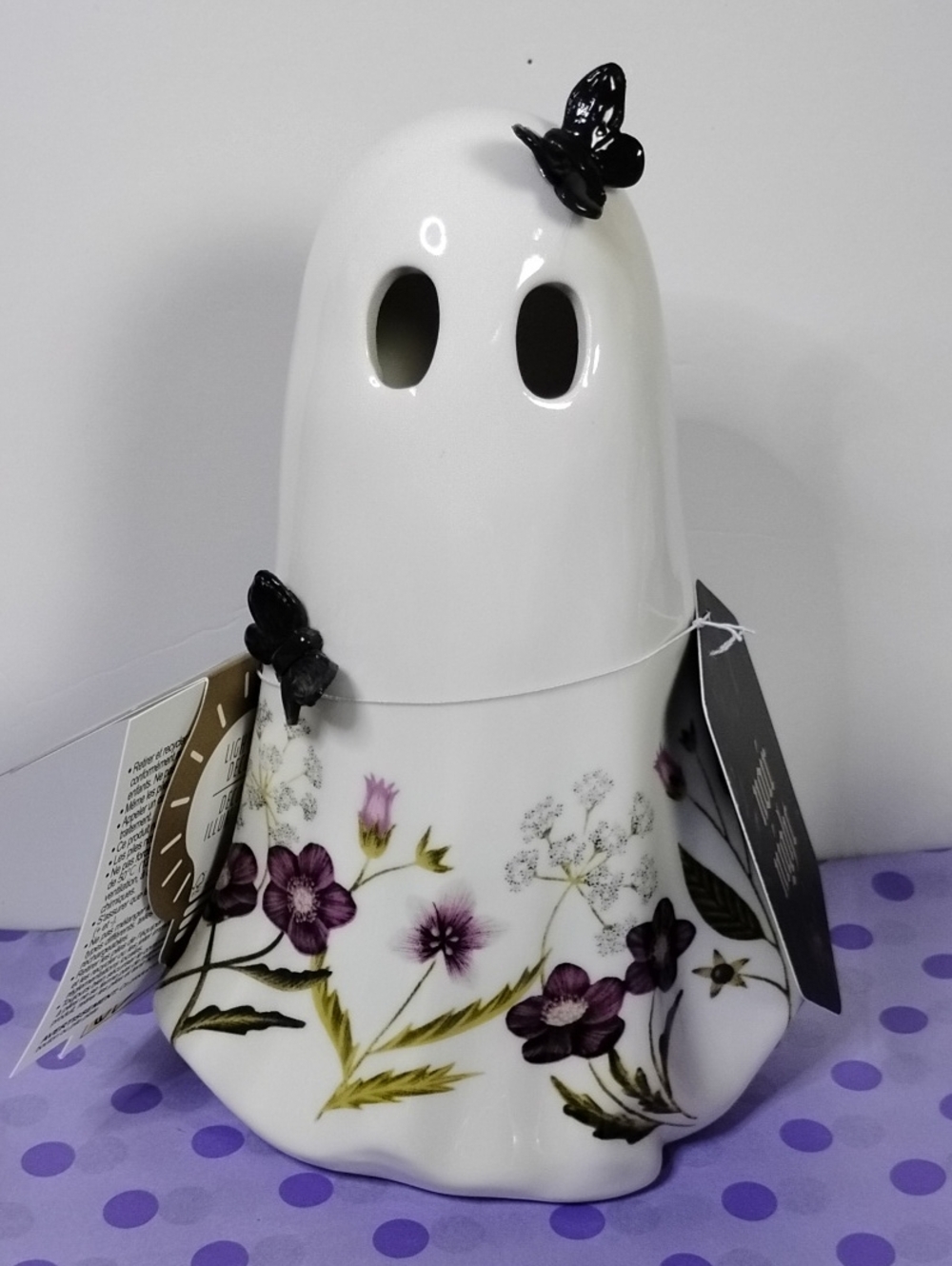 Ceramic Floral Print Girl Ghost Light Up Figurine Summerween Halloween